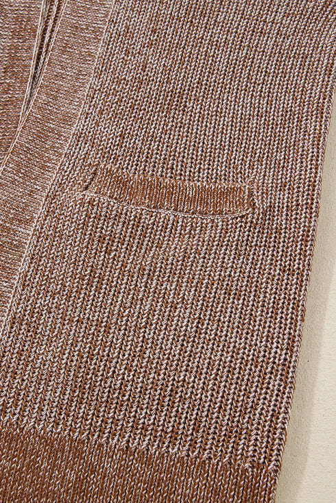 Open Knit Patch Pocket Ribbed Trim Longline Cardigan